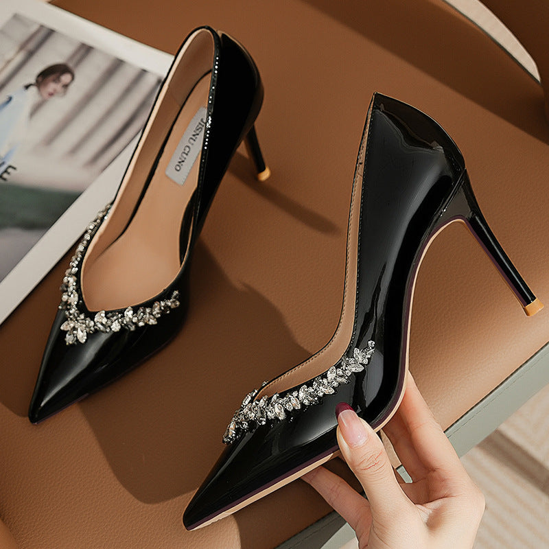 Heel Pointed French Style Elegant Rhinestone Single Shoes Bridesmaid LADYLYS