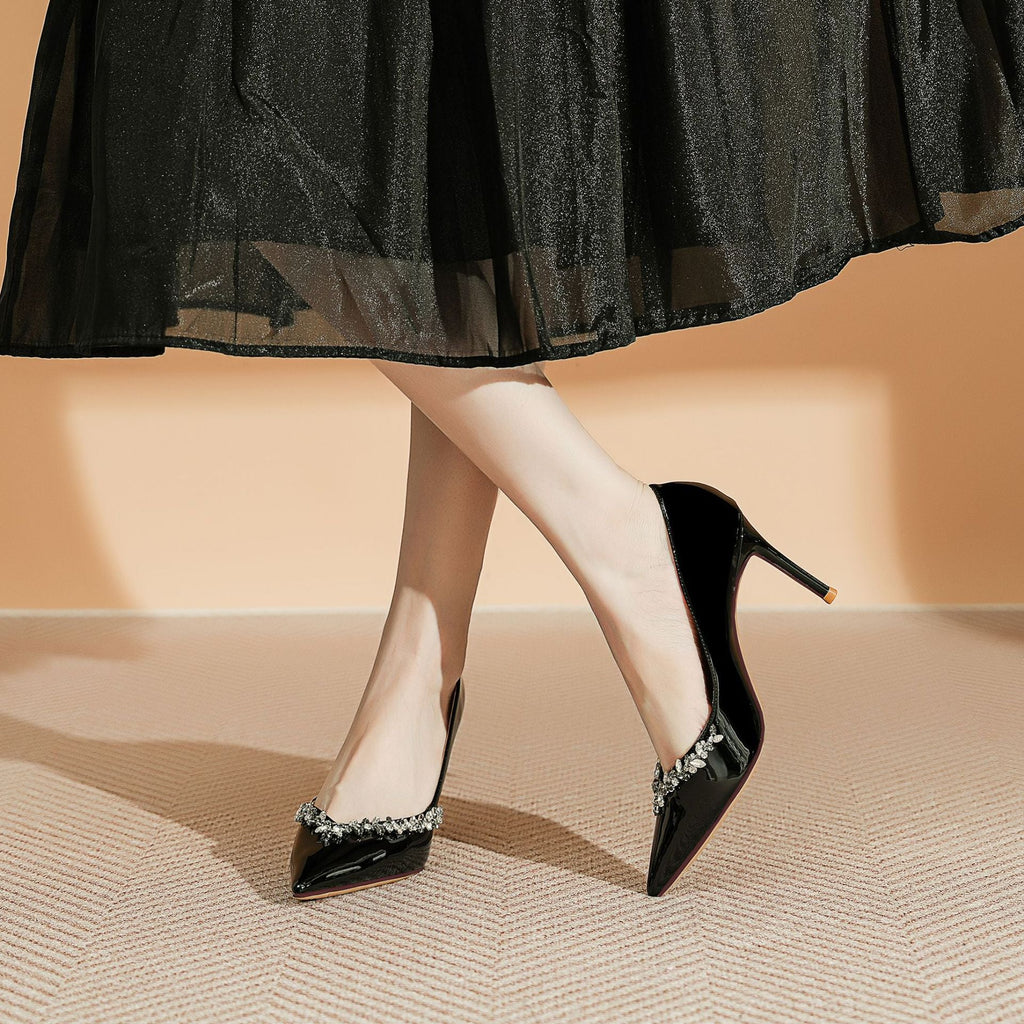 Heel Pointed French Style Elegant Rhinestone Single Shoes Bridesmaid LADYLYS