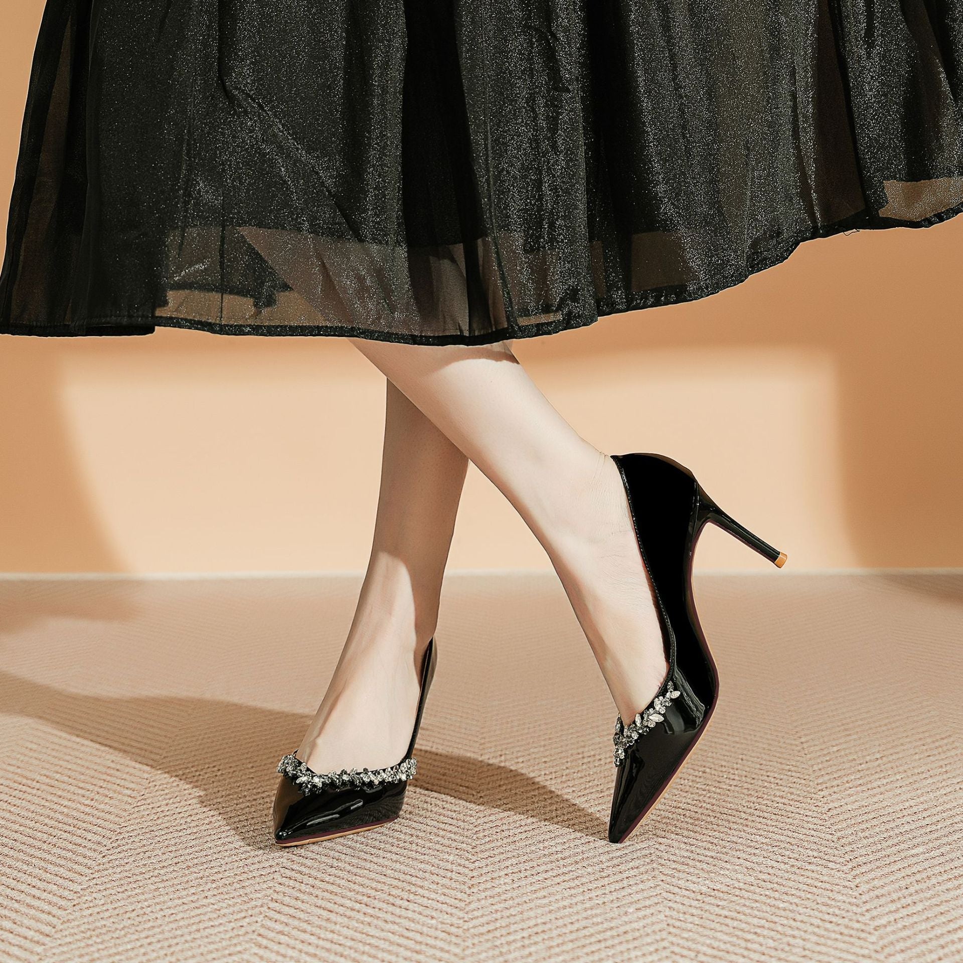 Heel Pointed French Style Elegant Rhinestone Single Shoes Bridesmaid LADYLYS