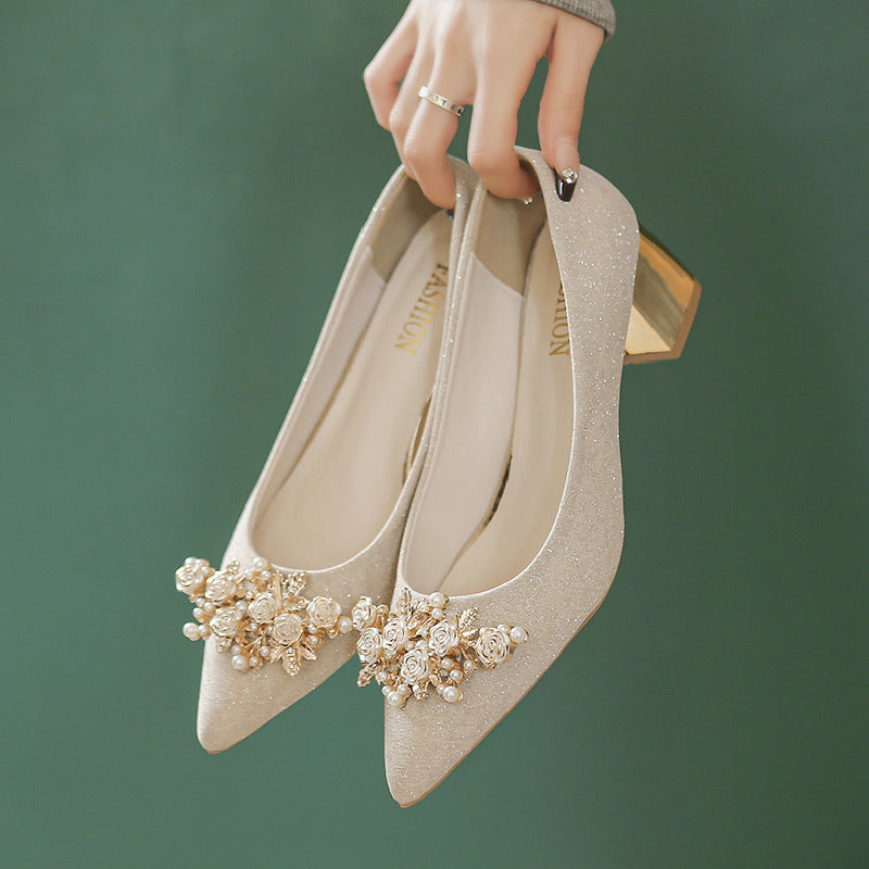 Cross-border plus size high heels pointed thick heel shoes LADYLYS