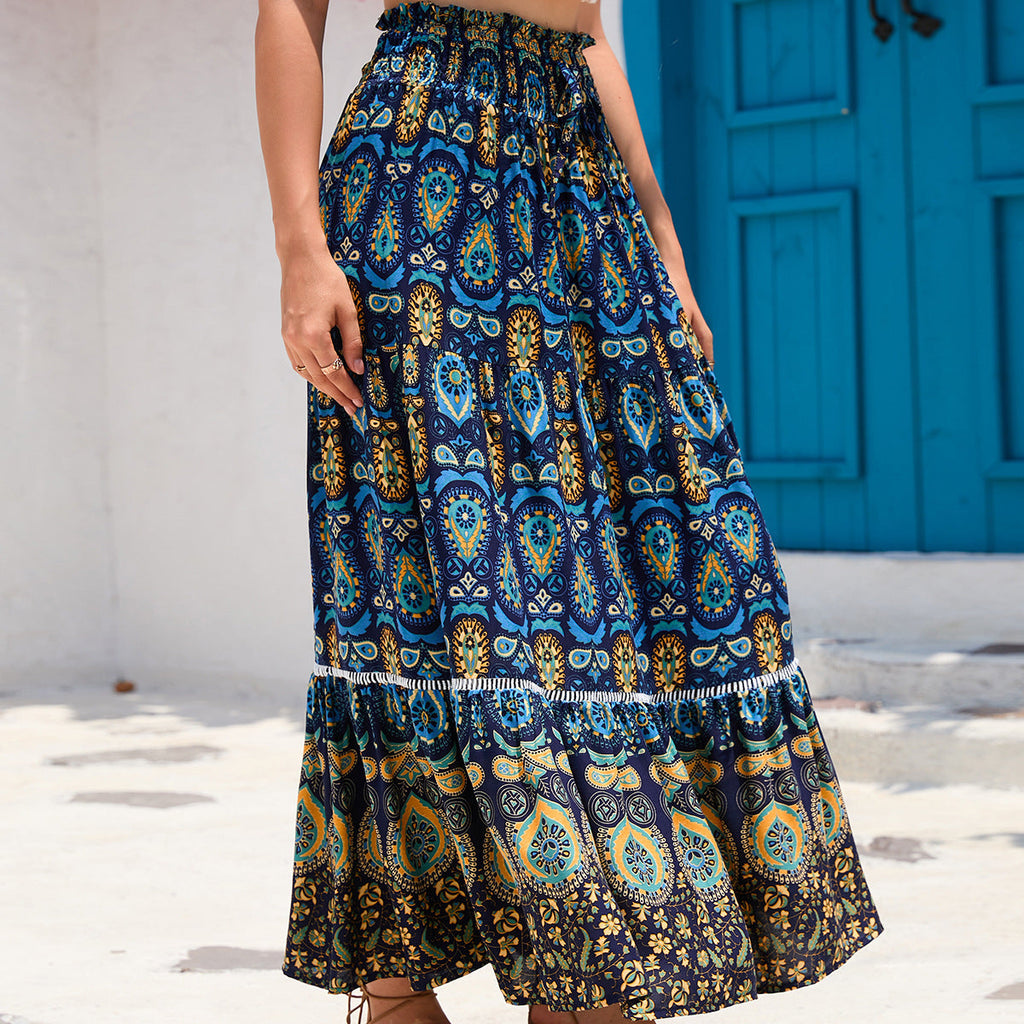 Real-life cross-border holiday style hollow lace stitching rayon beach skirt LADYLYS