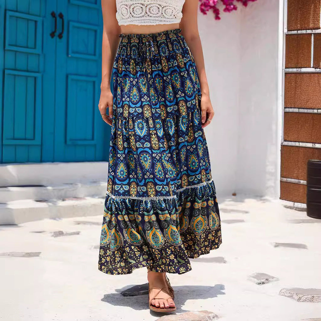 Real-life cross-border holiday style hollow lace stitching rayon beach skirt LADYLYS
