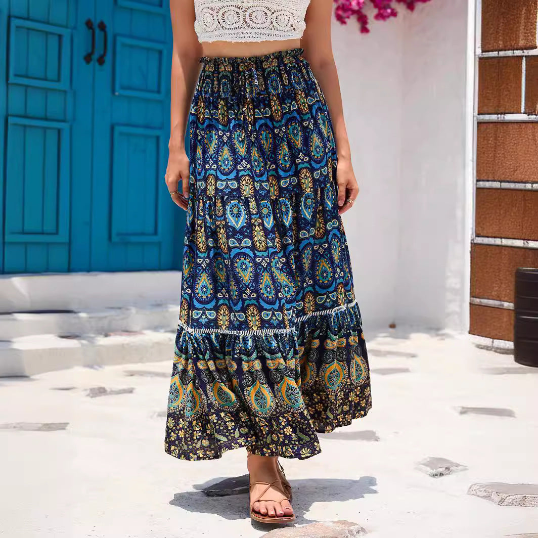 Real-life cross-border holiday style hollow lace stitching rayon beach skirt LADYLYS