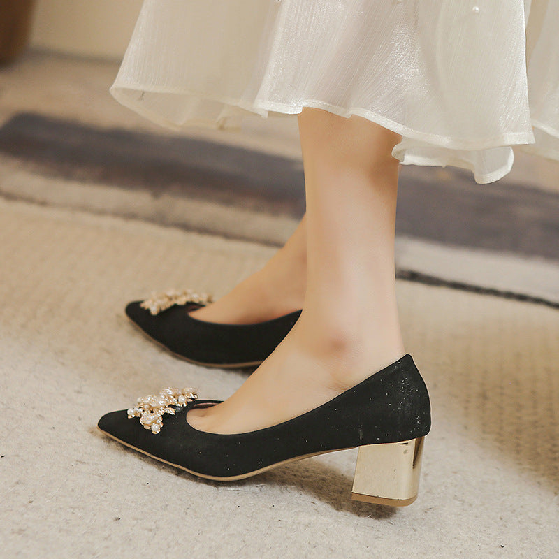Cross-border plus size high heels pointed thick heel shoes LADYLYS