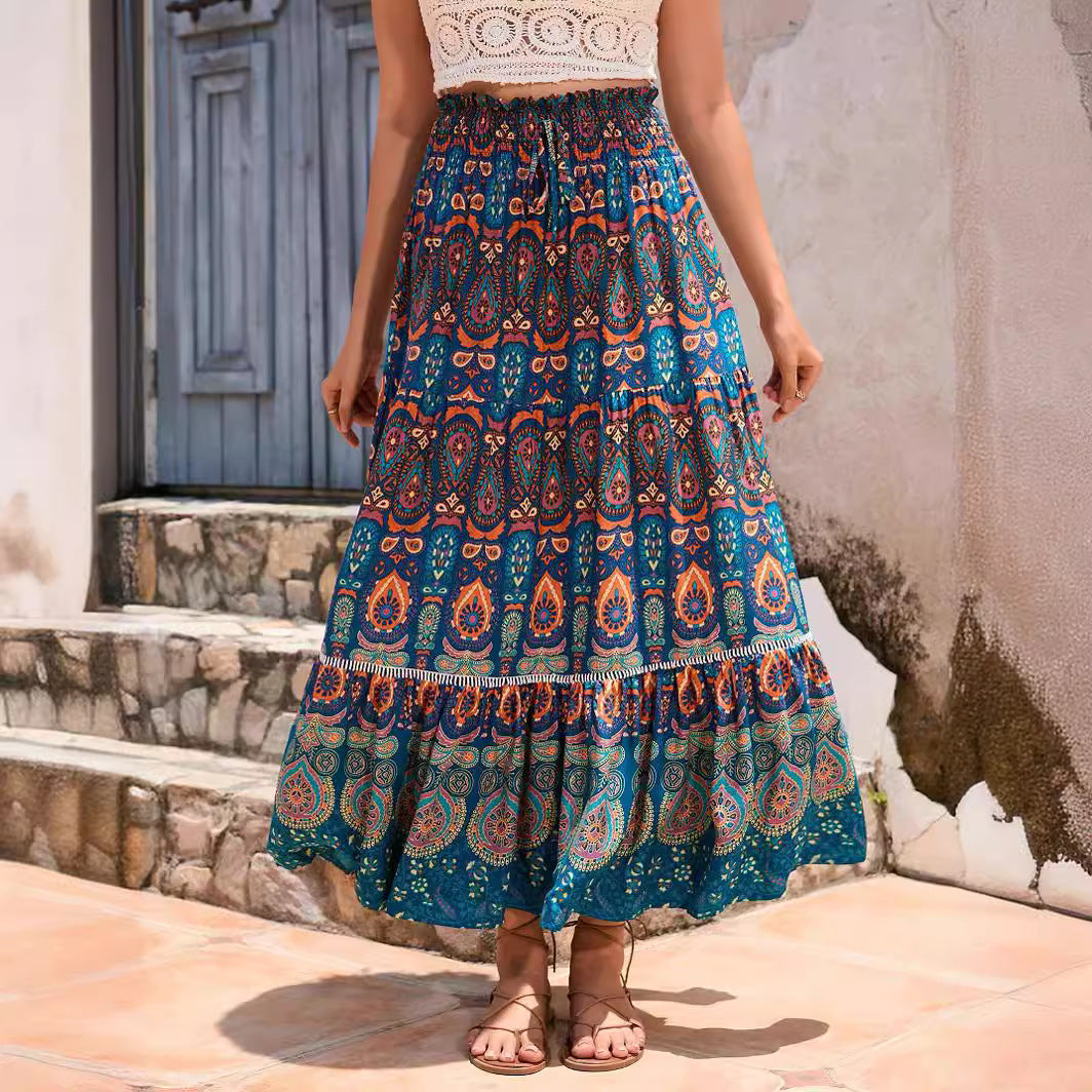 Real-life cross-border holiday style hollow lace stitching rayon beach skirt LADYLYS