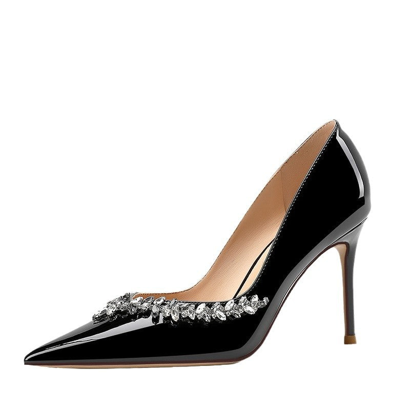 Heel Pointed French Style Elegant Rhinestone Single Shoes Bridesmaid LADYLYS