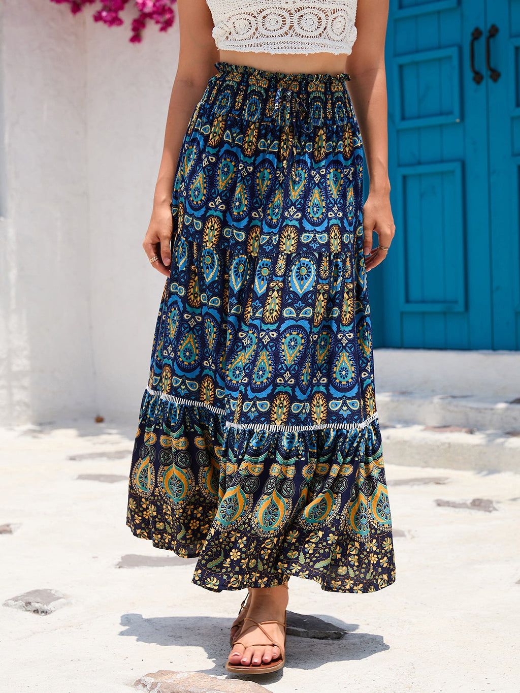 Real-life cross-border holiday style hollow lace stitching rayon beach skirt LADYLYS