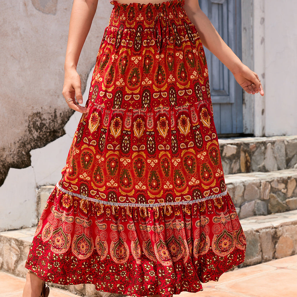 Real-life cross-border holiday style hollow lace stitching rayon beach skirt LADYLYS