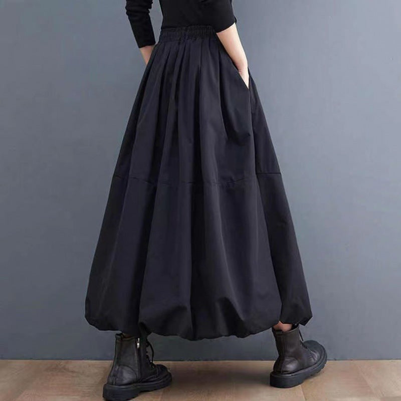 Women's Plus Size Solid Midi Skirt – Slim-Look Spliced A-Line Skirt
