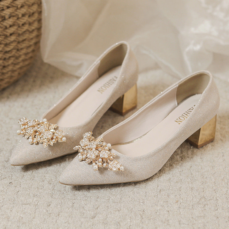 Cross-border plus size high heels pointed thick heel shoes LADYLYS
