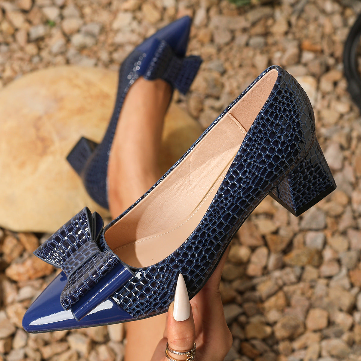 Cross-Border Export Slip-On Thick High Heels Comfortable Large Size Shoes LADYLYS
