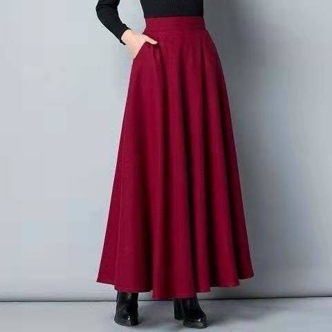 Women's Autumn and Winter Solid Color chubby girl Woolen Skirt LADYLYS