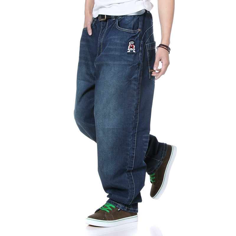 Men's Plus Size Loose Straight-Leg Jeans – Washed Hip-Hop Denim Trousers