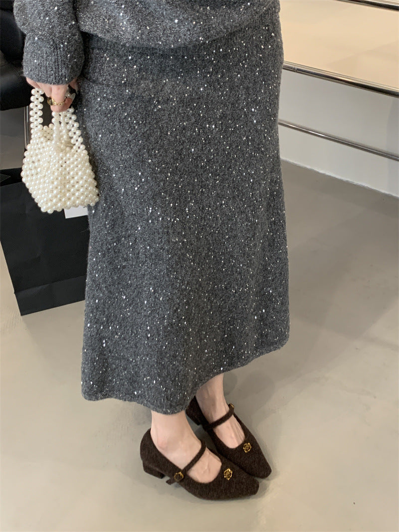 Elegant Woolen Square Toe Shallow Mouth Mary Jane Shoes French Style LADYLYS
