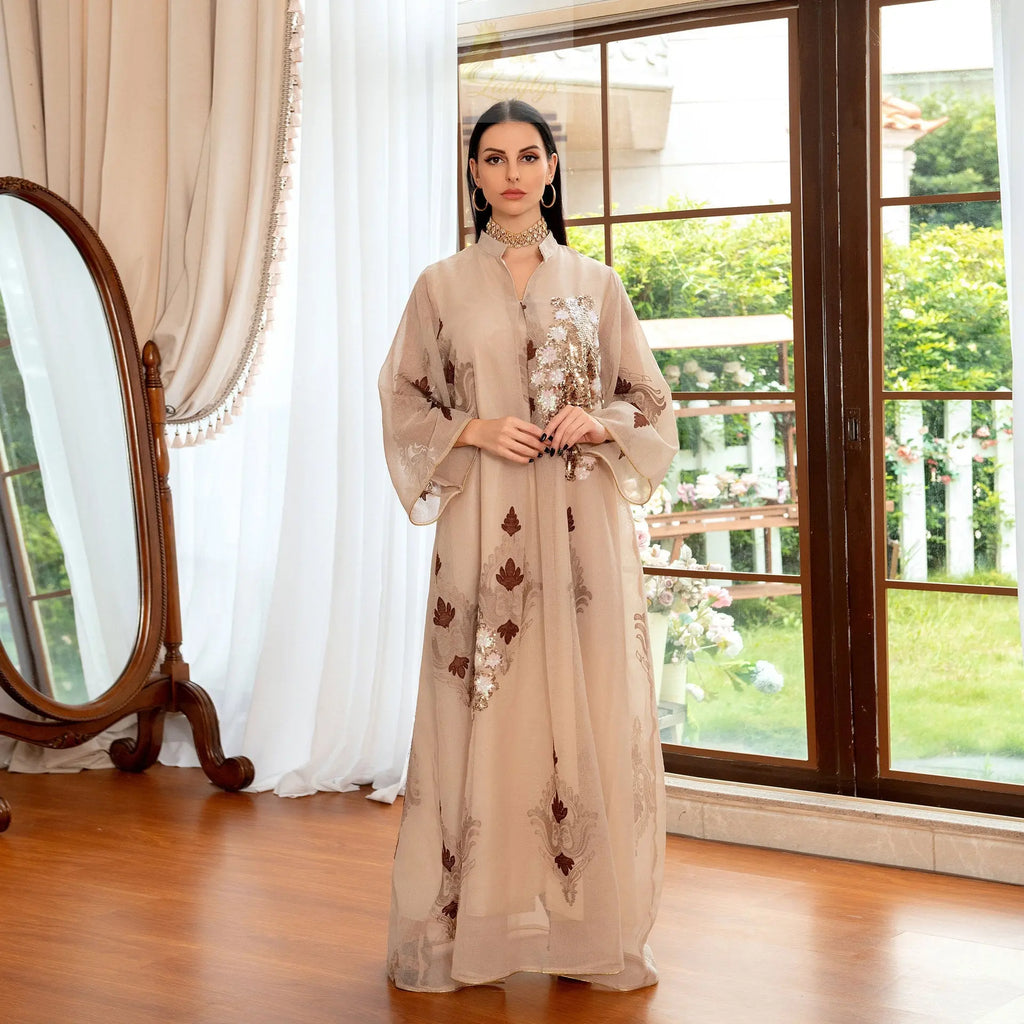 Morocco Dress for Women Muslim Abaya India Stand Collar Abayas Enbroidery Sequins LADYLYS