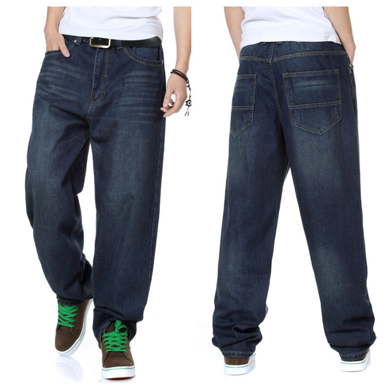 Men's Plus Size Loose Straight-Leg Jeans – Washed Hip-Hop Denim Trousers