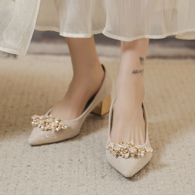 Cross-border plus size high heels pointed thick heel shoes LADYLYS