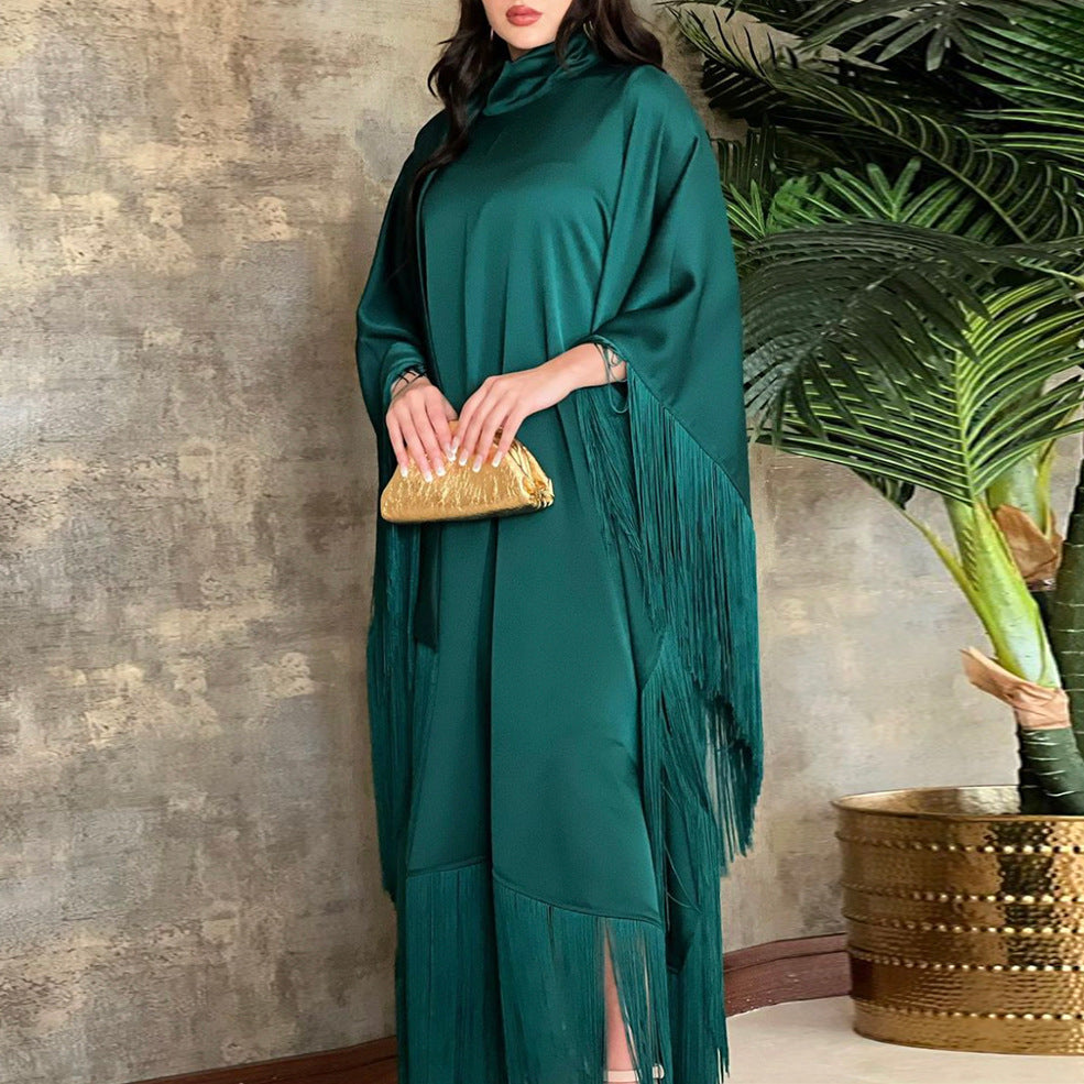 Women's Elegant Tassel Abaya Kaftan – Loose Long Evening Dress | Eid, Ramadan & Party Occasion