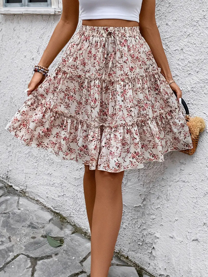 Floral Fashion Women's Wide-Leg Shorts with Drape, Versatile Casual Skirt LADYLYS