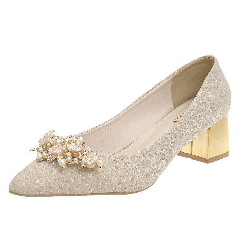 Cross-border plus size high heels pointed thick heel shoes LADYLYS