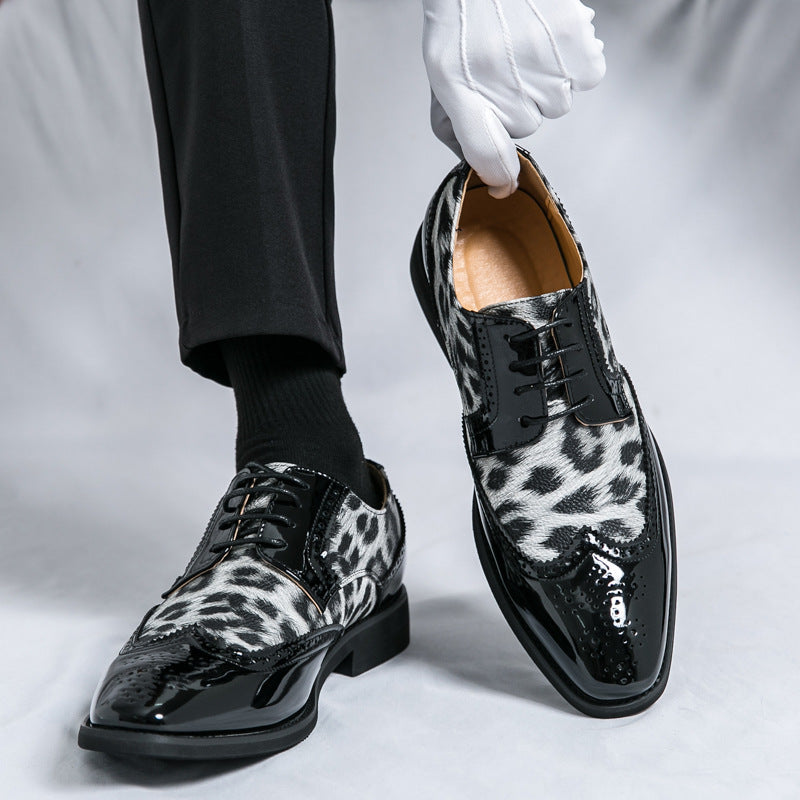 Foreign Trade Men's Leopard Print Leather Brock Men's Shoes British Style LADYLYS