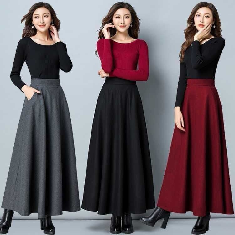 Women's Autumn and Winter Solid Color chubby girl Woolen Skirt LADYLYS