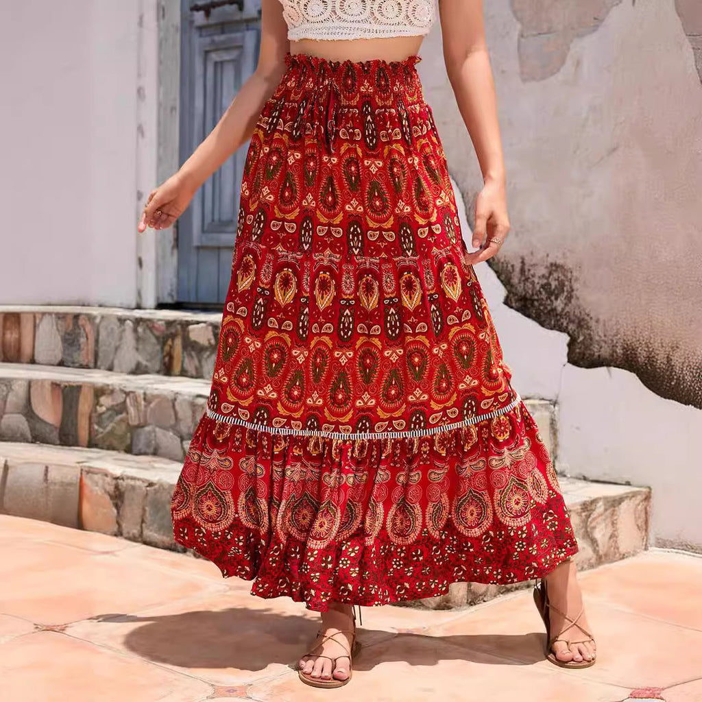 Real-life cross-border holiday style hollow lace stitching rayon beach skirt LADYLYS