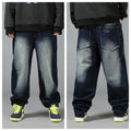 Men's Plus Size Loose Straight-Leg Jeans – Washed Hip-Hop Denim Trousers