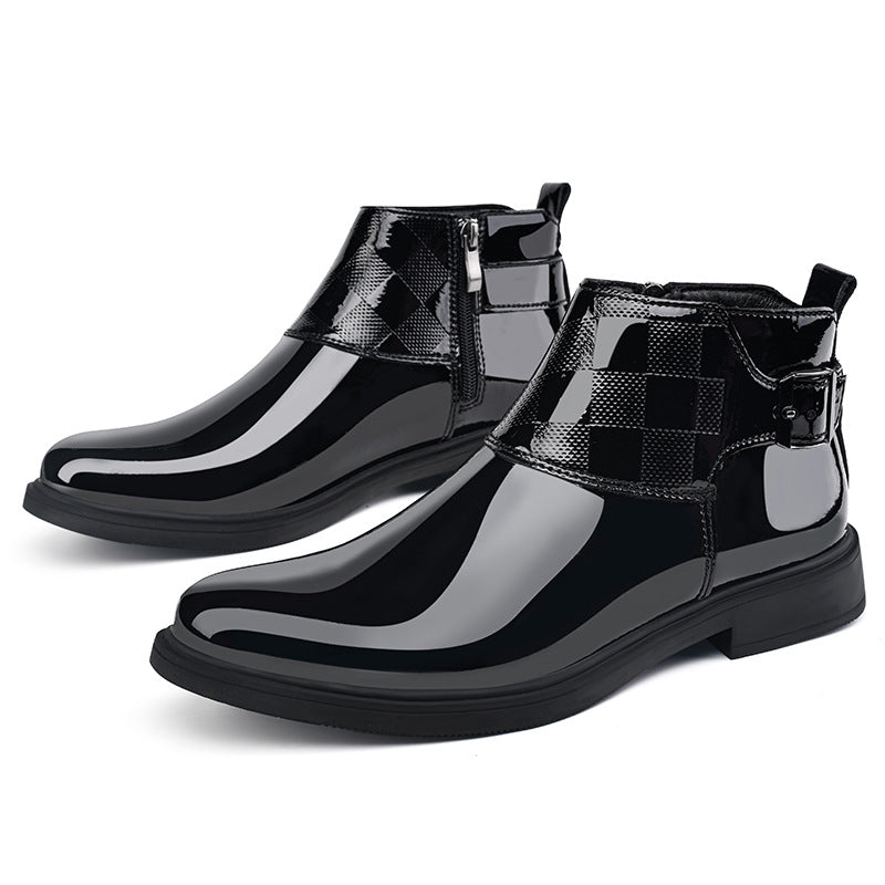 Men's High-Top Leather Chelsea Boots – Slip-On, Elastic Side Panel