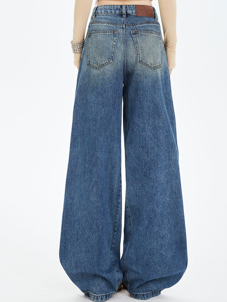 Retro High-Waist Drawstring Wide-Leg Jeans – Women's Loose Scimitar-Cut Denim