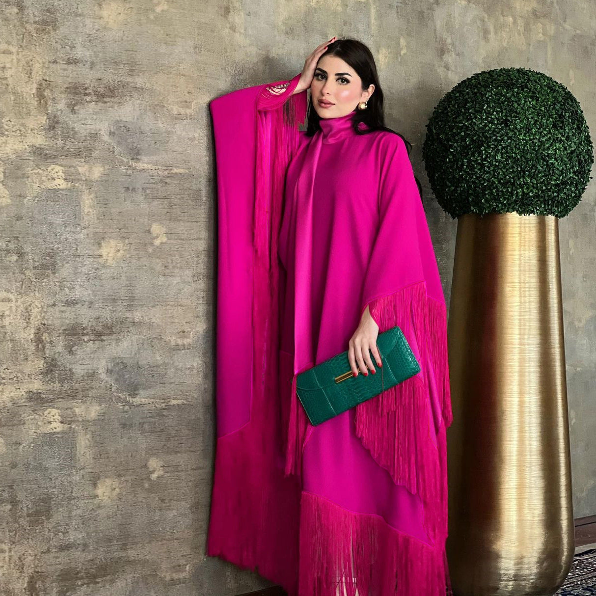 Women's Elegant Tassel Abaya Kaftan – Loose Long Evening Dress | Eid, Ramadan & Party Occasion
