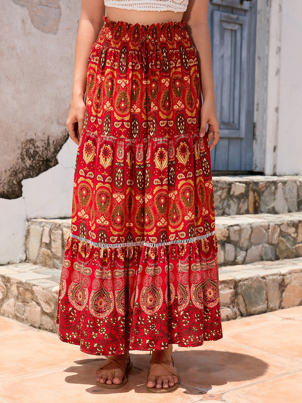 Real-life cross-border holiday style hollow lace stitching rayon beach skirt LADYLYS