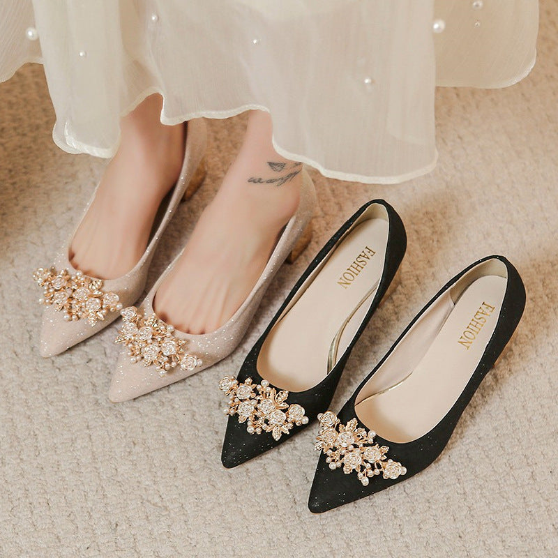 Cross-border plus size high heels pointed thick heel shoes LADYLYS