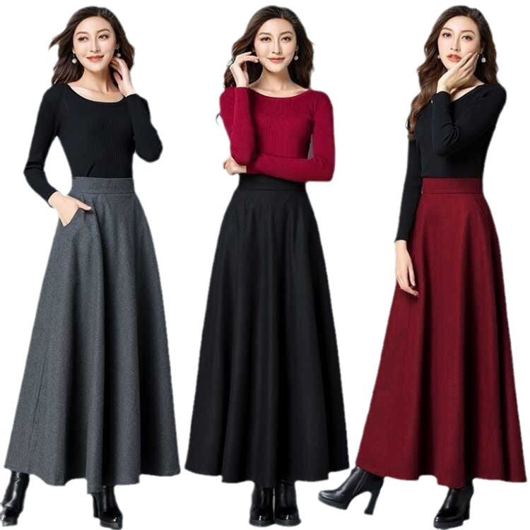 Women's Autumn and Winter Solid Color chubby girl Woolen Skirt LADYLYS