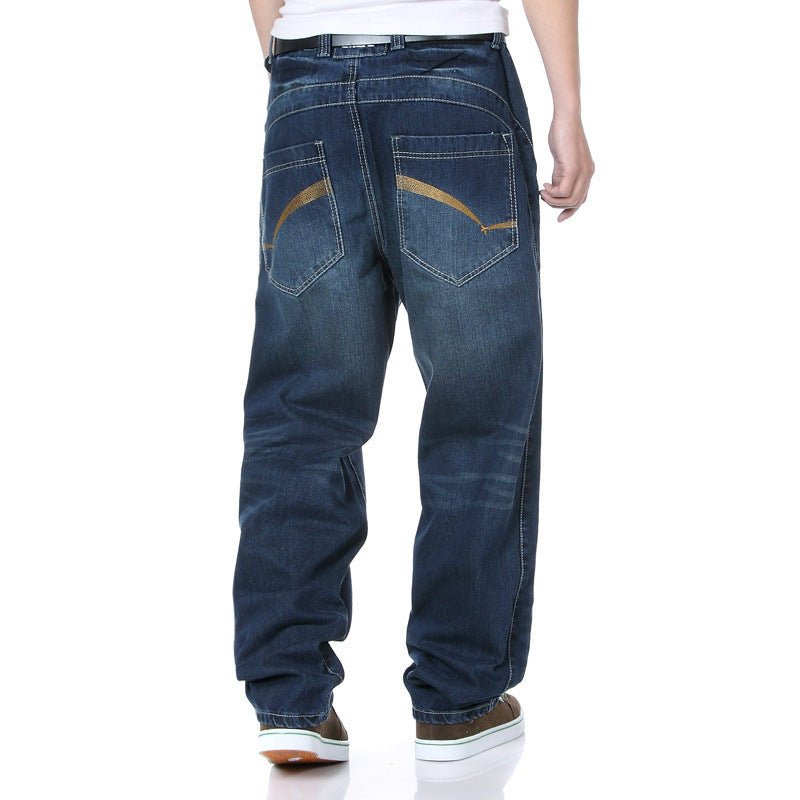Men's Plus Size Loose Straight-Leg Jeans – Washed Hip-Hop Denim Trousers