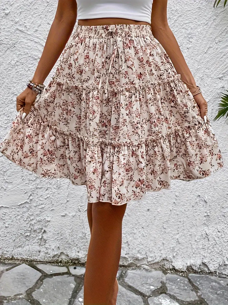 Floral Fashion Women's Wide-Leg Shorts with Drape, Versatile Casual Skirt LADYLYS