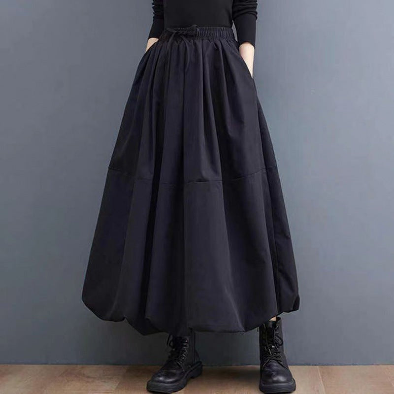 Women's Plus Size Solid Midi Skirt – Slim-Look Spliced A-Line Skirt