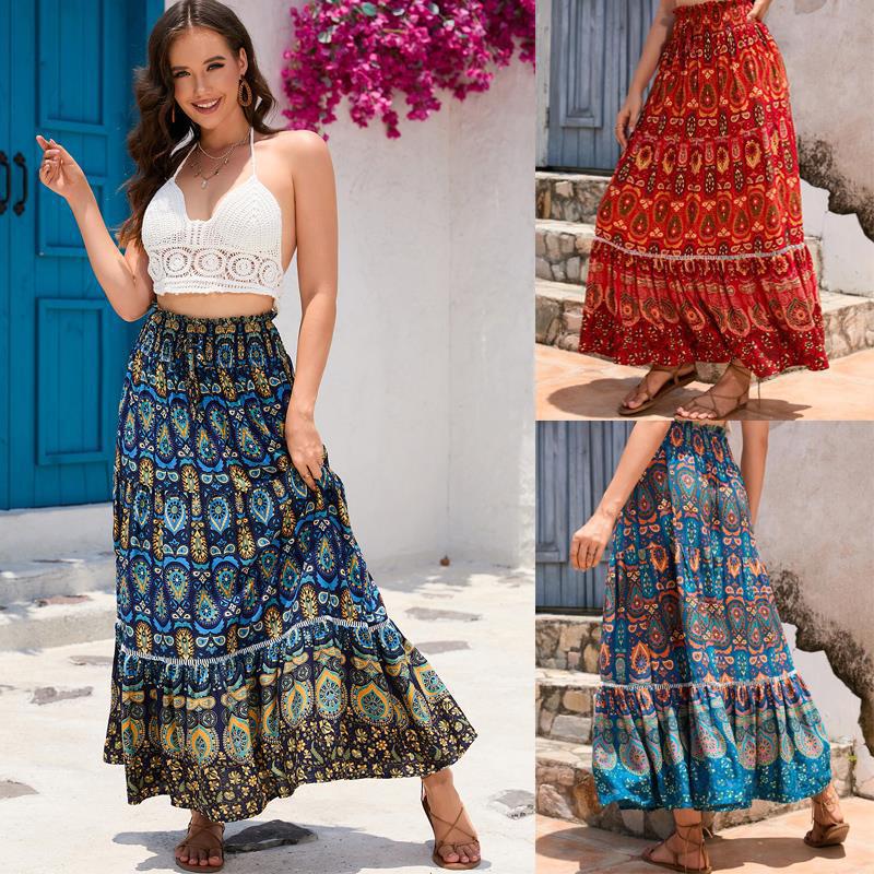 Real-life cross-border holiday style hollow lace stitching rayon beach skirt LADYLYS