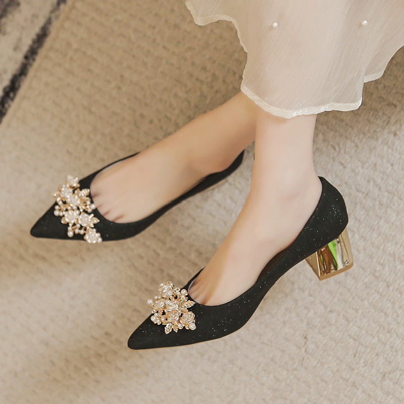 Cross-border plus size high heels pointed thick heel shoes LADYLYS