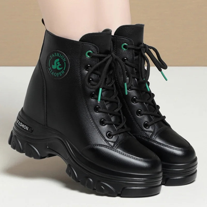 Women's Warm Platform Wedge Ankle Boots – Plush-Lined Lace-Up Booties