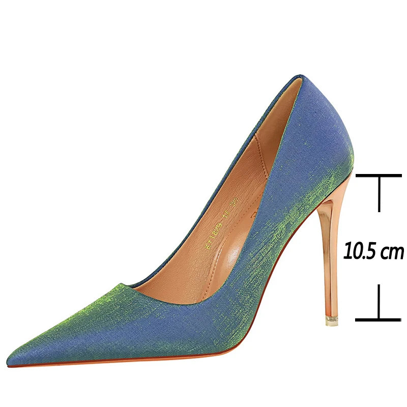 Women's Satin Stiletto Pumps – Pointed Toe Super High Heel Party Shoes with Bling Detail