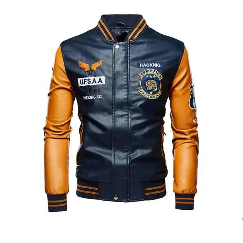 Men's Slim-Fit PU Leather Moto Jacket – Zip-Up, Wool-Lined, Multi-Color