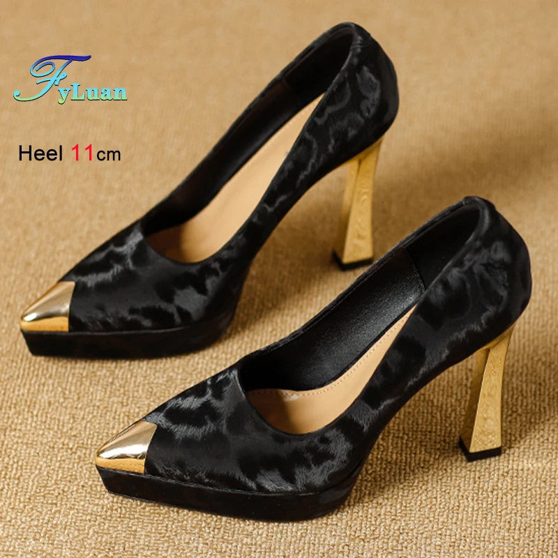 Leopard Print Women's Shoes Thin Heels 11cm Pointed Toe Shallow Ladies Pumps LADYLYS