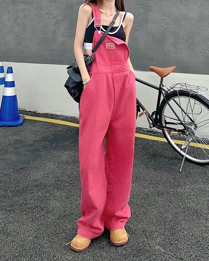 Summer Style loose Girls Pink wide leg trousers jumpsuit denim overalls LADYLYS