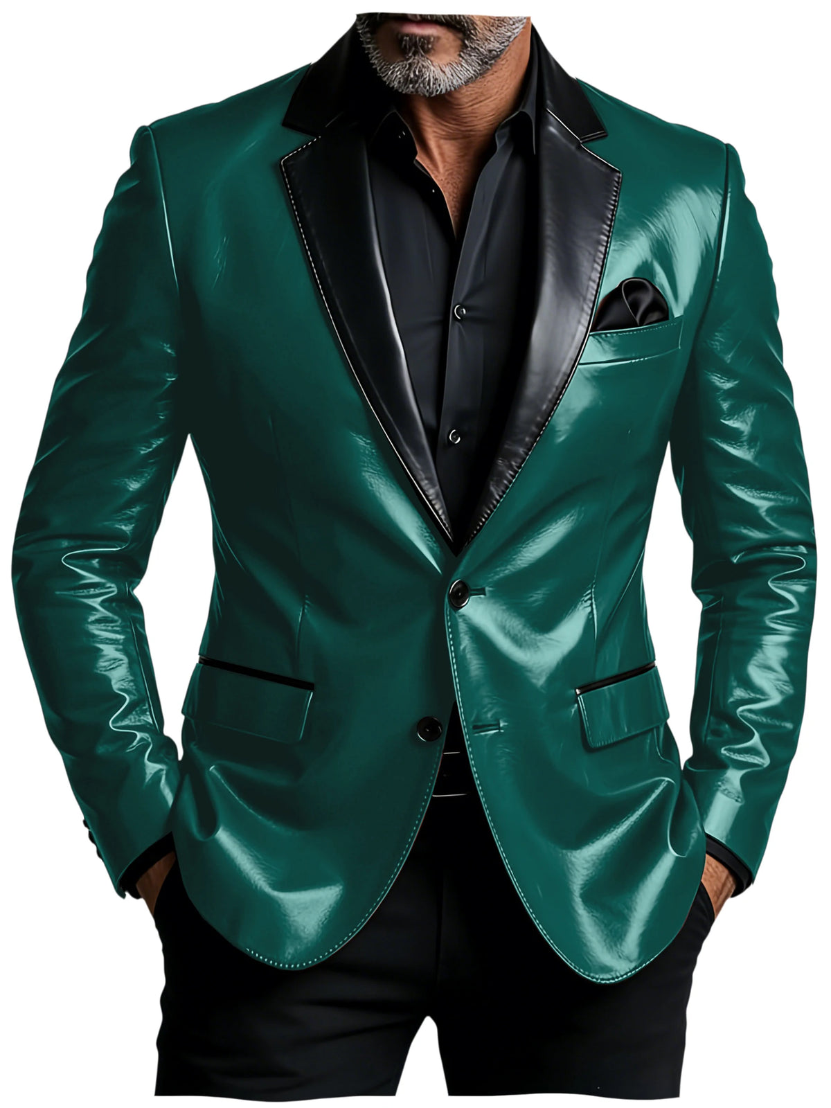 Men's Slim-Fit Two-Button Blazer with Leather Finish