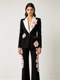 Women's Two-Piece Cotton Suit with 3D Floral Detail