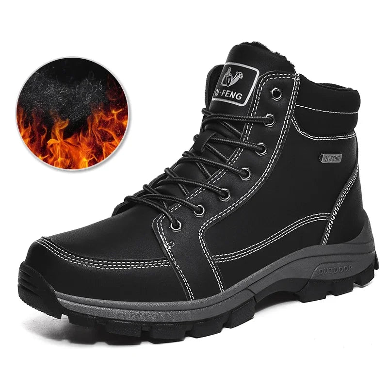 Men's Retro PU Leather Ankle Boots – Lace-Up Cowboy-Style Snow Boots with Optional Fur Lining