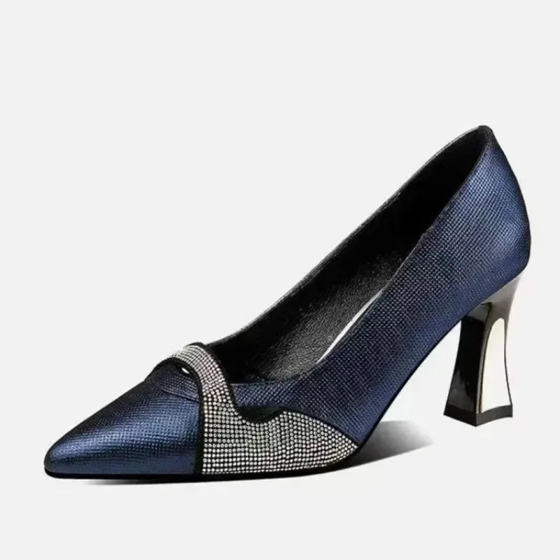 Women's Crystal-Embellished Pointed-Toe Block-Heel Pumps