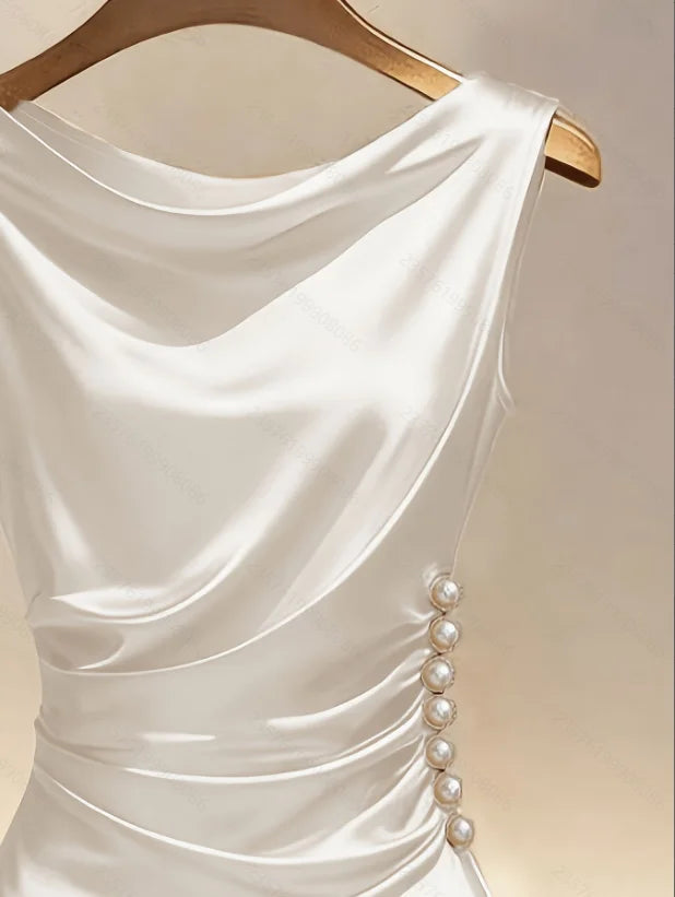 Fashion Summer Dresses for Women Elegant Sleeveless Women Dress White Slim Folds Dress Women Vestidos De Verano Mujer LADYLYS