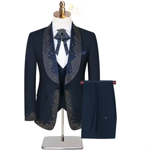 (Jacket + Trousers + Waistcoat) Luxury men's wedding suit, fashionable black/white/blue British style gentlemanmen LADYLYS